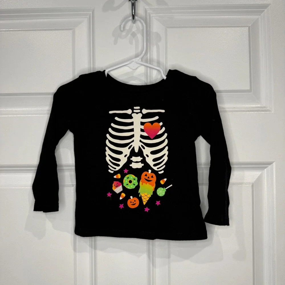 The Childrens Place Kids‎ Halloween Skeleton Candy Shirt Size 12-18 Months